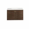 James Martin Vanities Amberly 36in Single Vanity, Mid-Century Walnut w/ 3 CM White Zeus Top 670-V36-WLT-3WZ